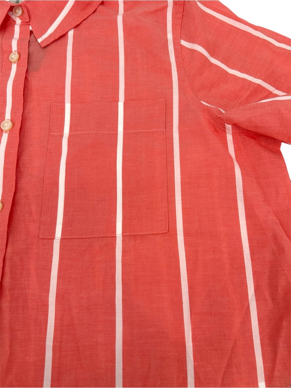 NWT L.L.Bean Essential Cotton Poplin Short Sleeve Shirt in Hot Coral Stripe READ - Picture 4 of 12